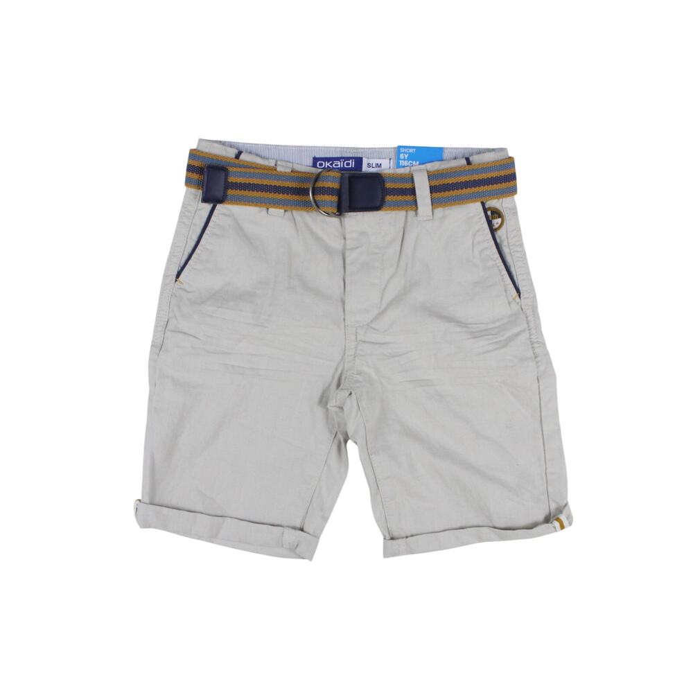 Okaidi Boys Slim bermuda shorts beige cream belted chinos sz 6Y 6 NEW NWT
